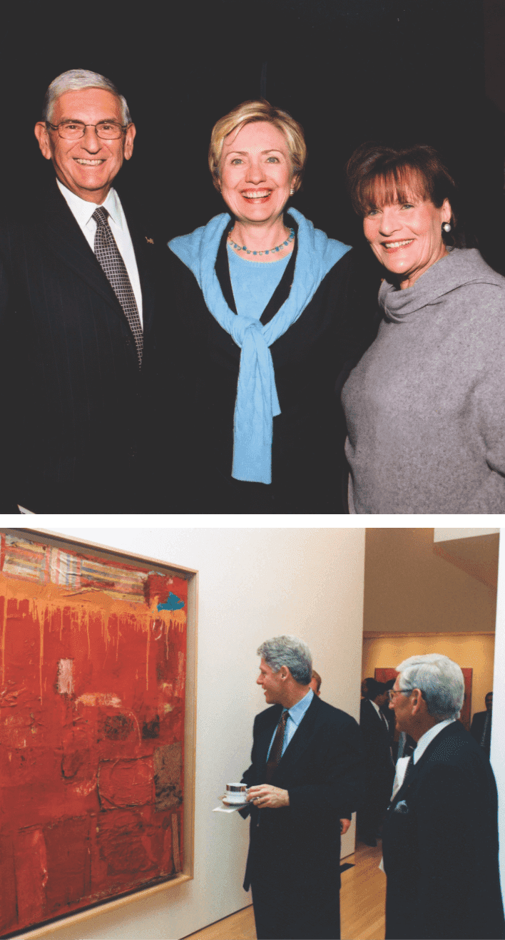 Top: Eli and Edye with Secretary Hillary Clinton Bottom: President Clinton in Eli and Edye’s home